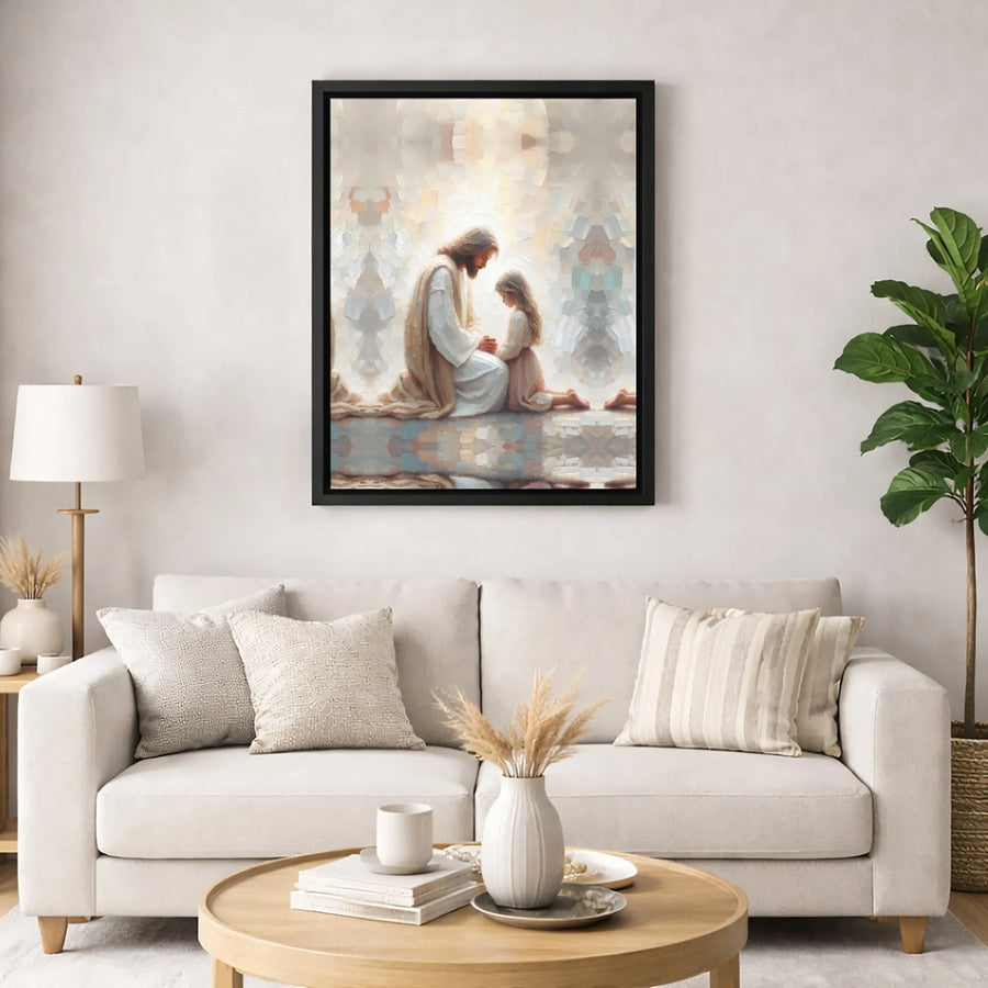 Jesus Praying With Child Canvas Art | Religious Impressionist Oil Painting Style | Premium Fade-Resistant Gallery Wrap | Christian Home Decor Gift