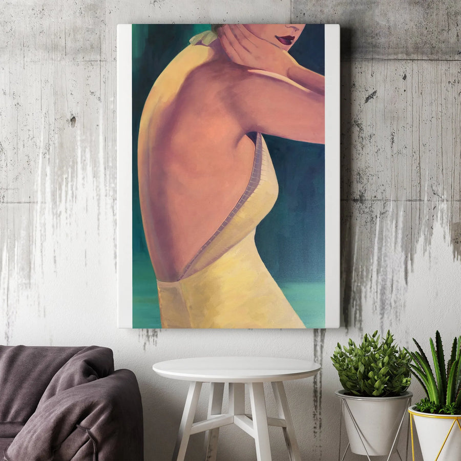 Art Deco Woman Canvas Wall Art | Elegant Lady in Yellow Evening Gown | Premium Fade-Resistant Print | Collector's Living Room Decor Gift