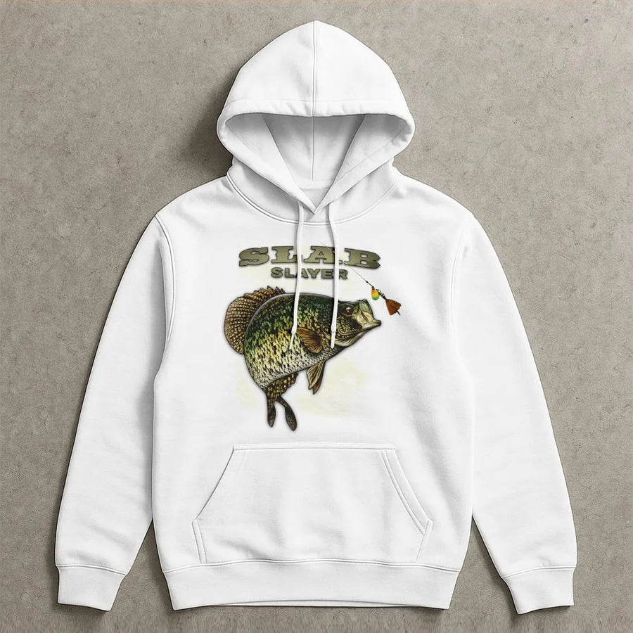Crappie Fishing Hoodie | Slab Slayer Graphic Design | Premium Cotton Blend Pullover | Funny Fisherman Gift for Anglers