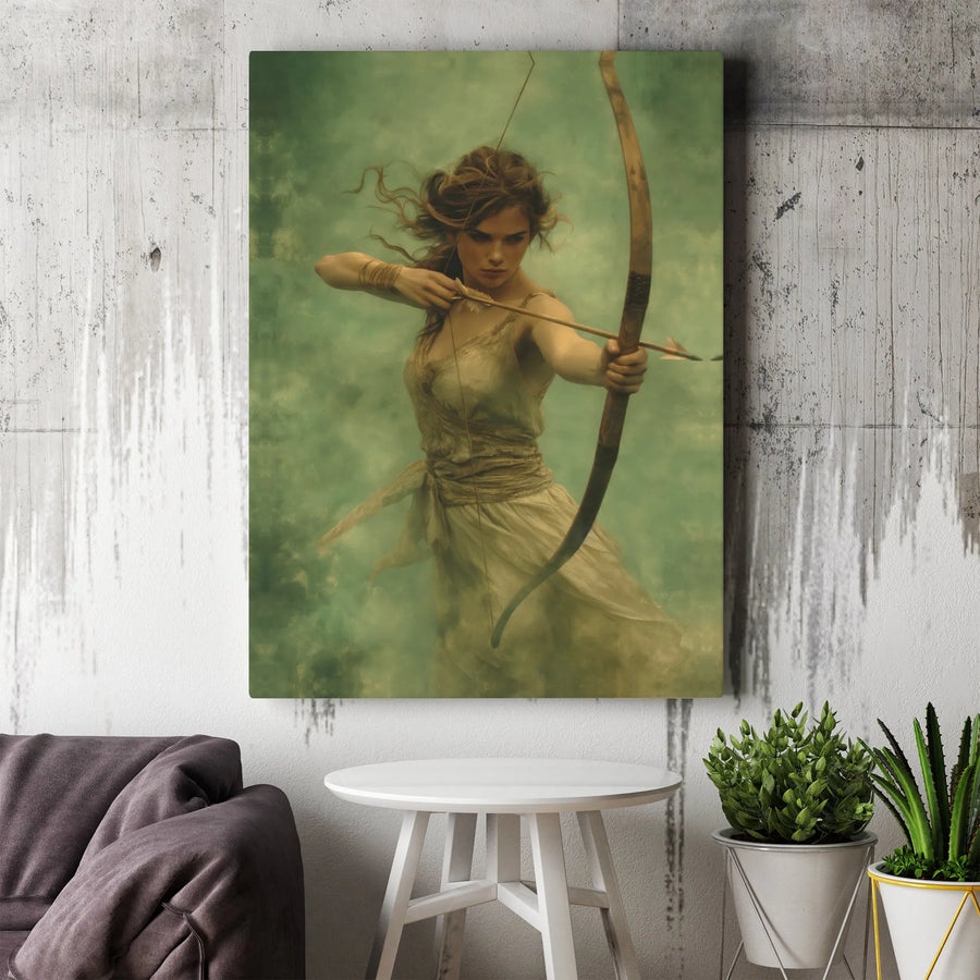 Female Archer Wall Art | Fantasy Warrior Goddess Canvas Print | Premium Gallery Wrap Decor | Gift for Her or Archery Enthusiast