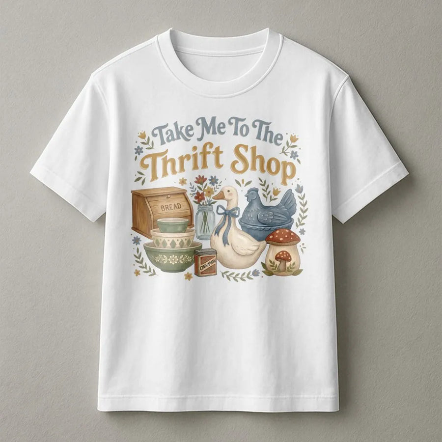 Thrift Shop T-Shirt | Vintage Cottagecore Goose Design | 100% Cotton Premium Tee | Gift for Thrifting Enthusiasts and Retro Collectors