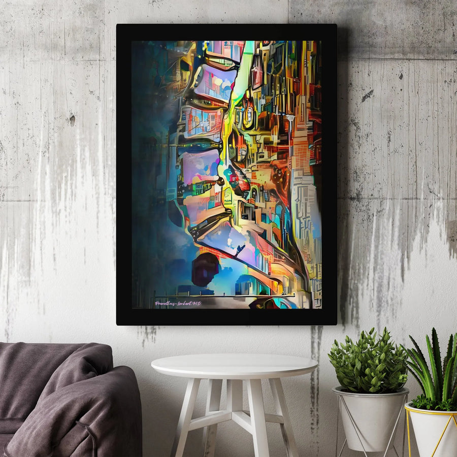 Abstract Cityscape Canvas Wall Art | Colorful Surreal Profile Portrait | Premium Gallery Wrap Decor | Modern Office or Home Wall Decor
