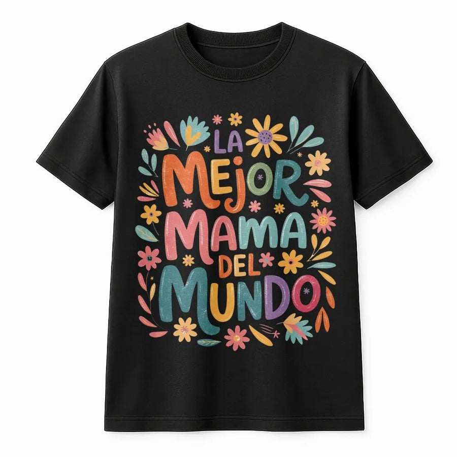 La Mejor Mamá Del Mundo T-Shirt | Colorful Floral Mama Design | Premium Cotton Blend | Gift for Latina Mom, Hispanic Mother's Day