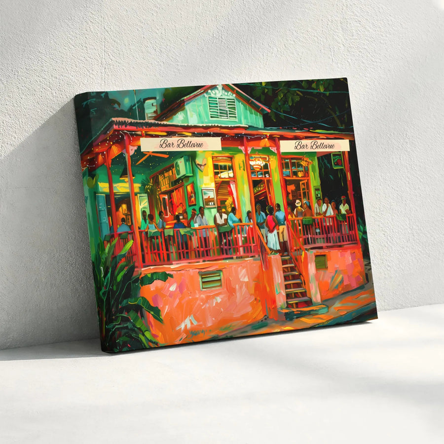 Caribbean Nightlife Wall Art | Vibrant Bar Bellevue Painting | Premium 1.25" Gallery Canvas | Tropical Home Decor Gift