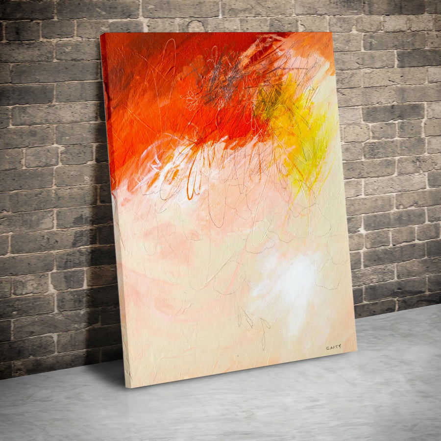 Modern Abstract Vertical Canvas | Orange and Yellow Textured Brushstroke Print | Premium Thick Gallery Wrap Canvas | Collector's Home Decor Gift