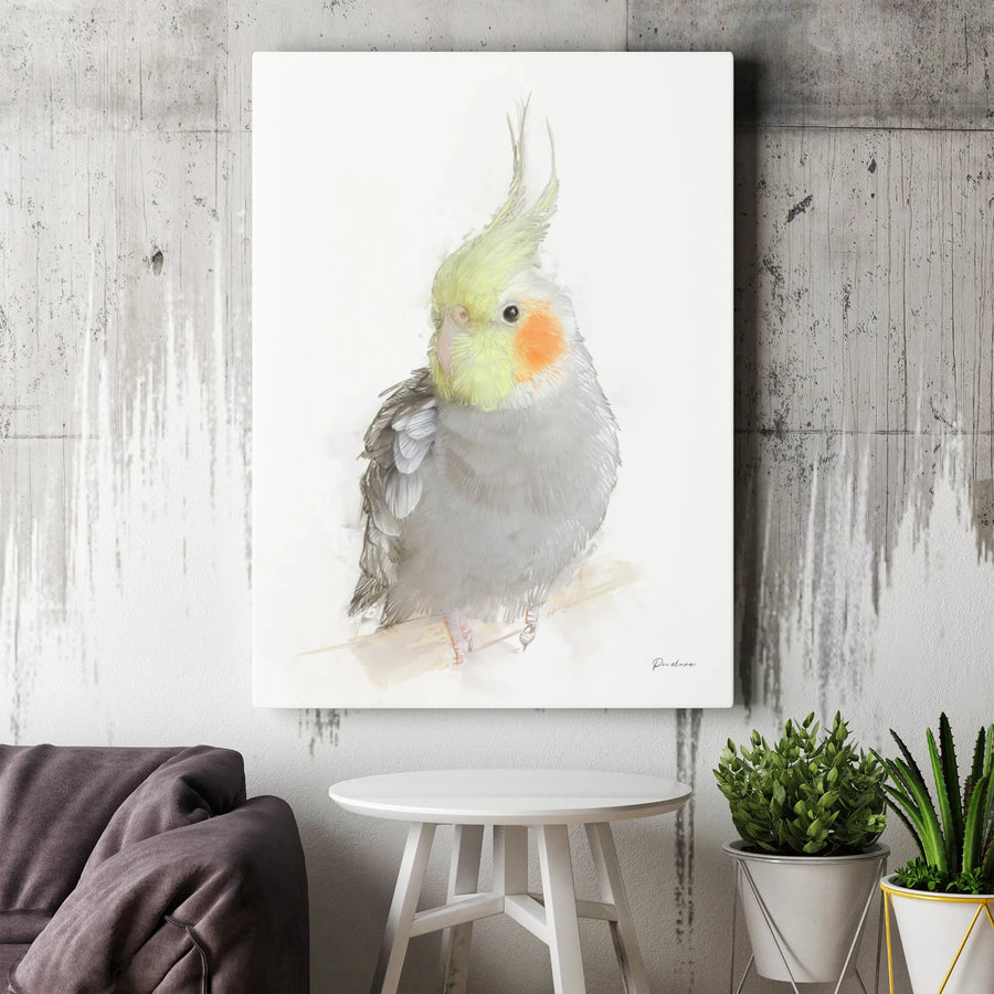 Cockatiel Bird Canvas Wall Art | Watercolor Minimalist Pet Portrait | Premium Gallery Wrap Decor | Gift for Bird Lovers & Avian Enthusiasts