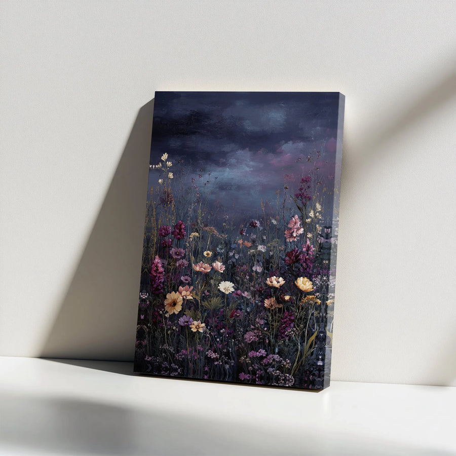 Moody Wildflower Canvas Wall Art | Dark Botanical Painting Print | Premium Gallery Wrapped Canvas | Modern Farmhouse Decor Gift