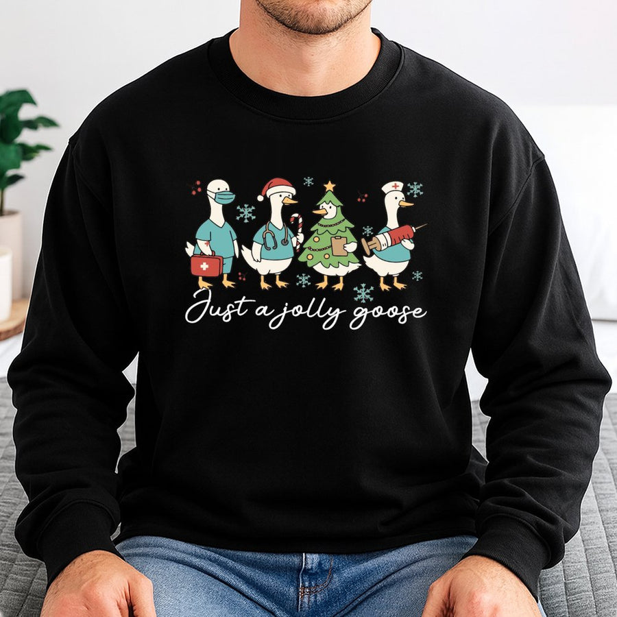 Christmas Goose Nurse Sweatshirt | Funny Medical Staff Holiday Graphic | Cotton Blend Premium Apparel | Gift for Nursing Student RN