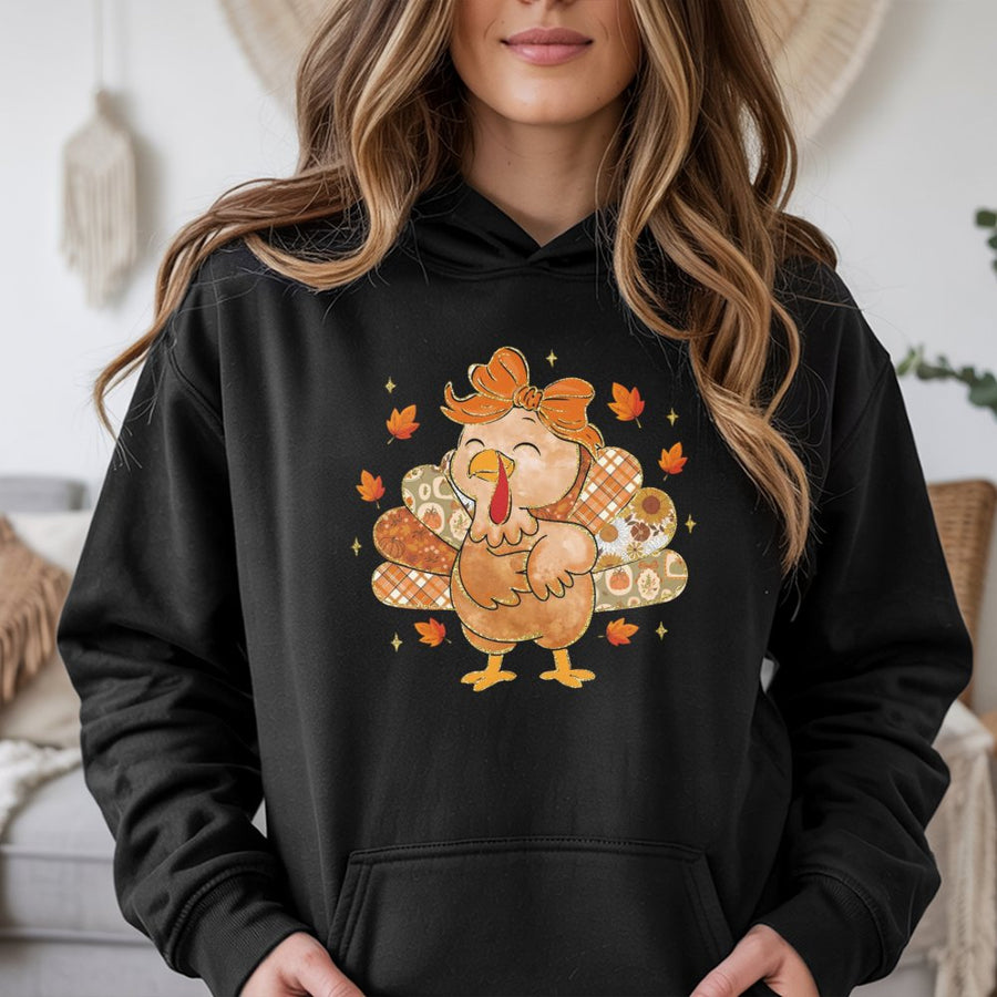 Thanksgiving Turkey Hoodie | Cute Coquette Bow Fall Sweatshirt | Premium Cotton-Blend | Trendy Autumn Gift for Her