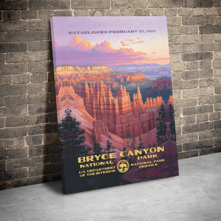 Bryce Canyon National Park Canvas | Vintage Style Travel Poster | Premium Gallery Wrap Wall Art | Hiking Nature Lover Gift