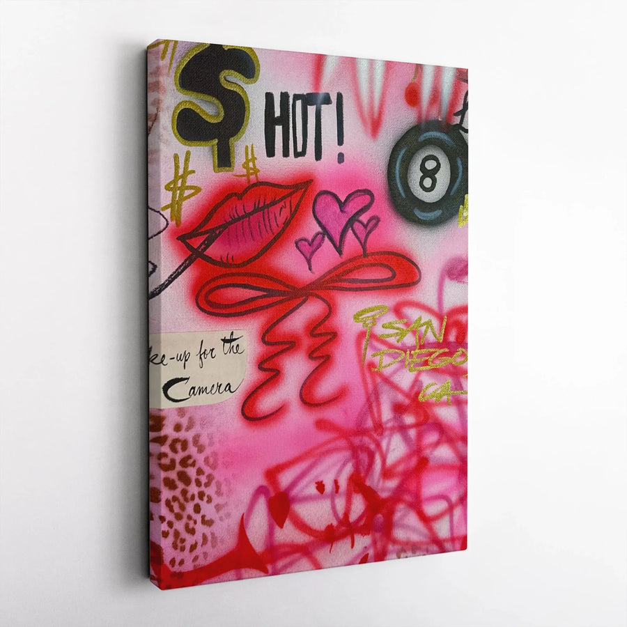 Pink Graffiti Pop Art Canvas | Vibrant Street Style Aesthetic | Premium 1.25-Inch Gallery Wrap | Edgy Home Decor For Apartment Or Studio