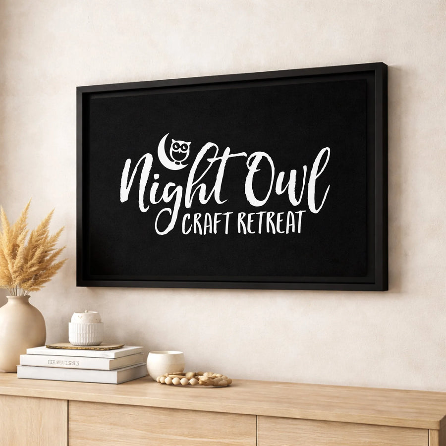 Night Owl Craft Retreat Canvas | Minimalist Owl Moon Wall Art | Premium Gallery Wrapped Decor | Gift for Crafters & Hobby Room Enthusiasts
