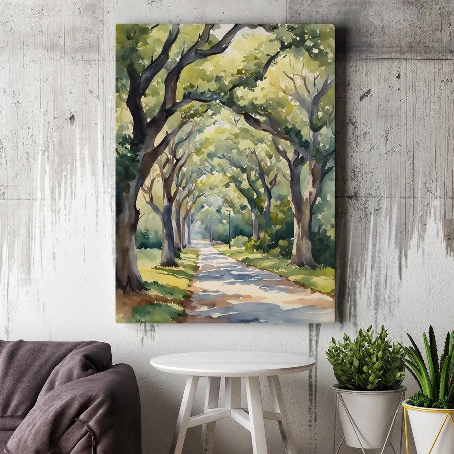 Sunlit Tree Path Canvas Print | Forest Landscape Wall Art | Premium Fade-Resistant Gallery Wrap | Serene Nature Home Decor Gift