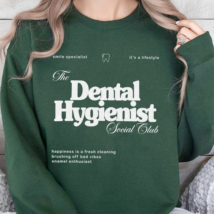 Dental Hygienist Social Club Sweatshirt | Funny Teeth Graphic Print | Premium Cotton-Blend Crewneck | Cute Dental School Graduation Gift For RDH