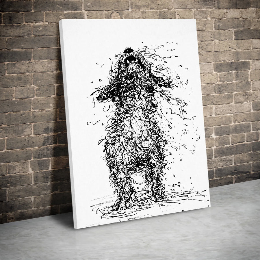 Wet Dog Shaking Canvas Print | Abstract Scribble Sketch Wall Art | Gallery Quality 1.25 Inch Canvas | Premium Dog Lover Home Decor Gift