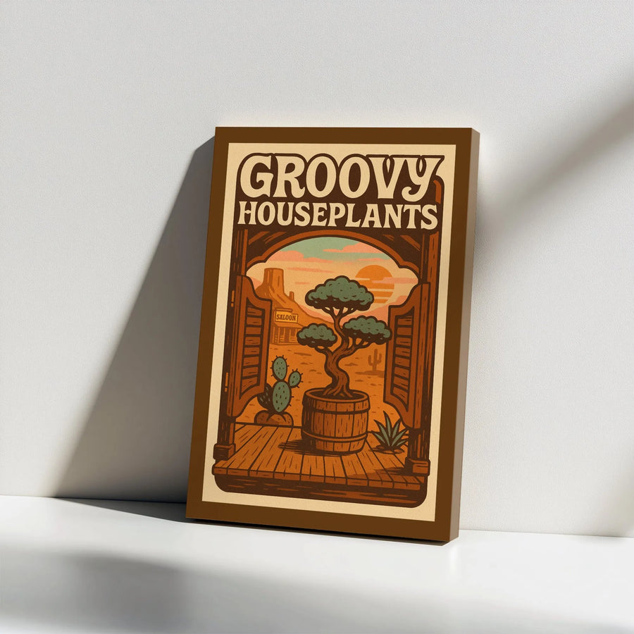 Groovy Houseplants Canvas Art | 70s Style Western Saloon Print | Premium Fade-Resistant Canvas | Unique Home Decor Gift for Plant Lover