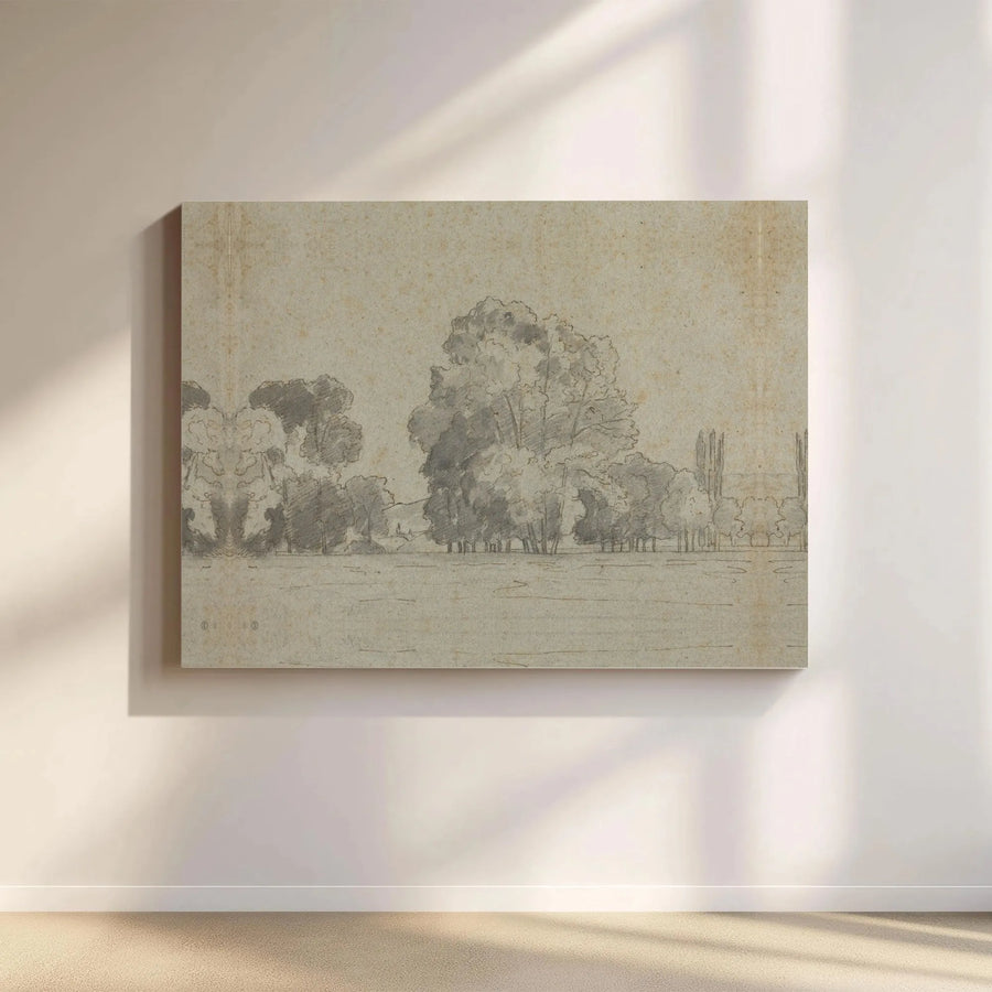 Vintage Landscape Tree Sketch Canvas | Antique Style Pencil Drawing Wall Art | Premium Gallery Wrapped Frame | Sophisticated Office Decor Gift