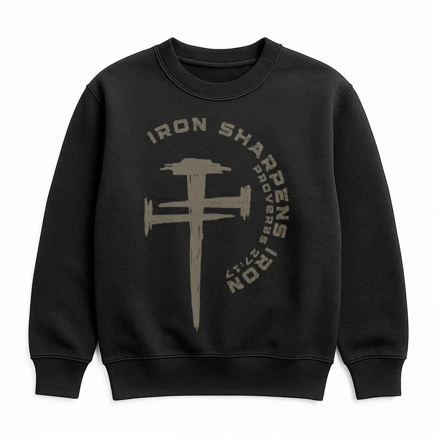 Iron Sharpens Iron Sweatshirt | Proverbs 27:17 Bible Verse Graphic | Premium Cotton Blend | Christian Faith Gift for Men and Women