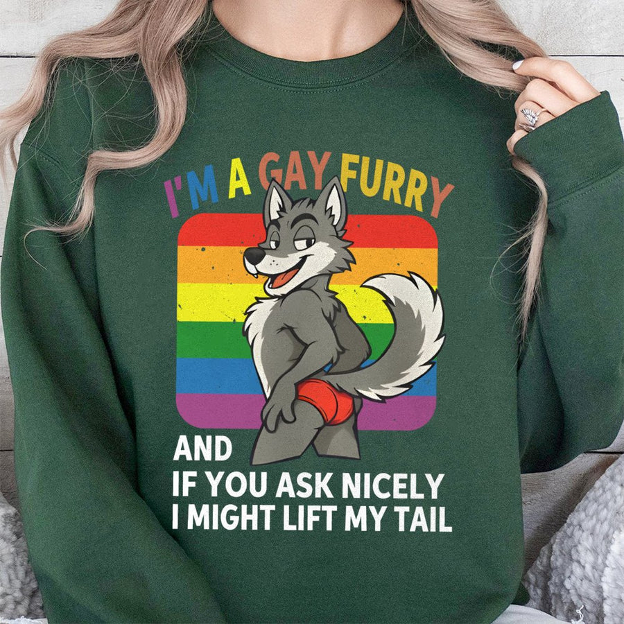 Gay Furry Pride Sweatshirt | Rainbow Wolf Design | Cotton-Blend Premium Apparel | Cute LGBTQ Gift for Furry Fandom Fans