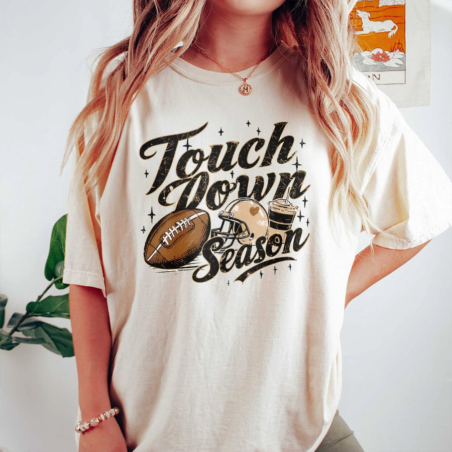 Touchdown Season T-Shirt | Retro Football Graphic Print | 100% Soft Cotton Tee | Premium Game Day Gift for Football Fans