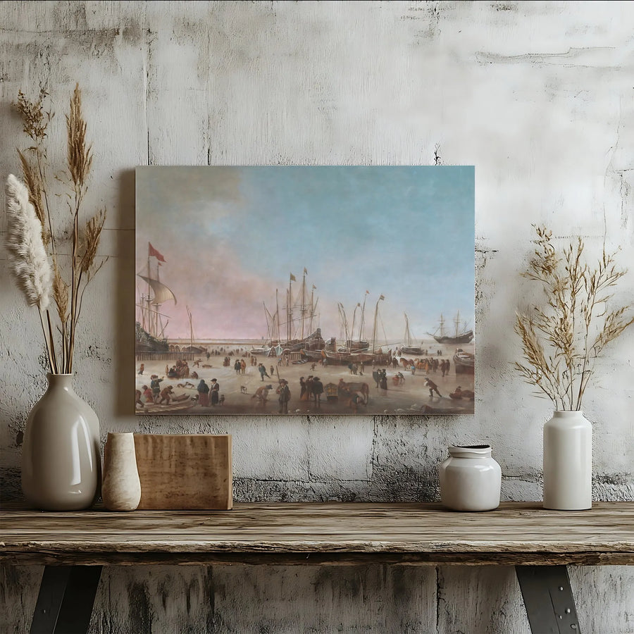 Vintage Winter Harbor Canvas Art | Dutch Golden Age Ice Skating Scene | Premium Matte Canvas Print | Classic Home Decor Collector's Gift
