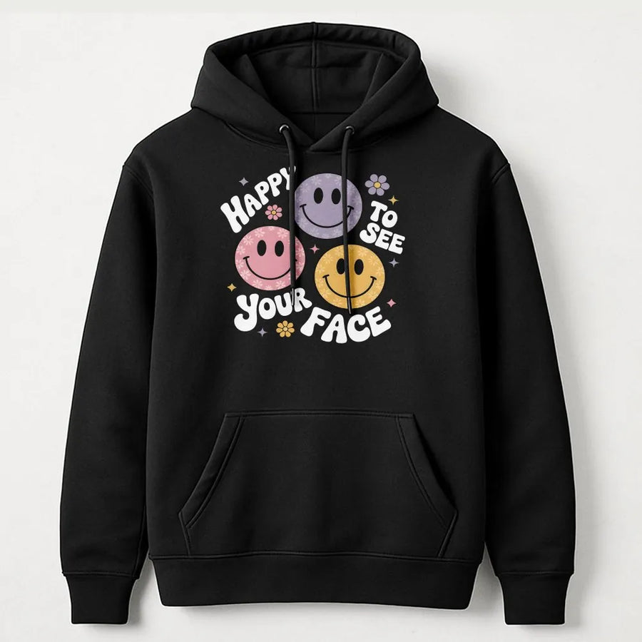 Happy Face Teacher Hoodie | Retro Smiley Face Graphic Tee | Soft 100% Cotton | Back to School Gift for Teachers