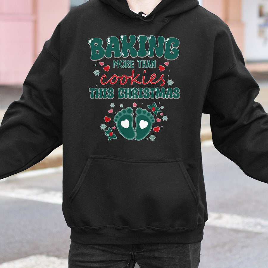 Baking More Than Cookies Pregnancy Announcement Hoodie | Funny Christmas Pregnancy Reveal Sweater | Premium Cotton Blend | Gift for Expecting Mom