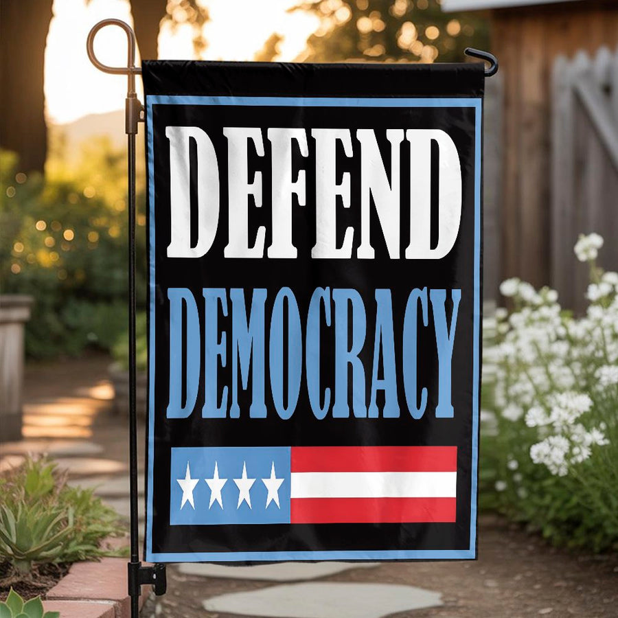 Defend Democracy Garden Flag | Double Sided Patriotic Yard Decor | Weather-Resistant Polyester | Statement Gift for Home & Garden