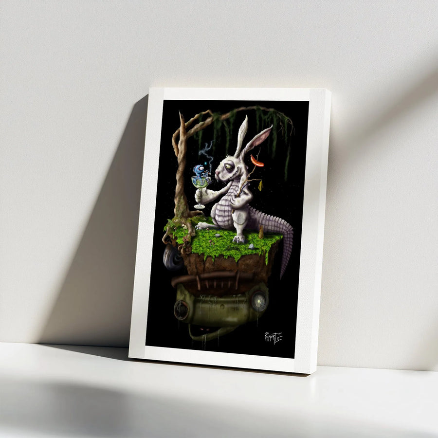 Surreal Rabbit Gator Canvas Wall Art | Gothic Hybrid Animal Artwork | Premium Gallery-Wrapped Canvas | Collector's Gift for Dark Fantasy & Weirdcore Decor