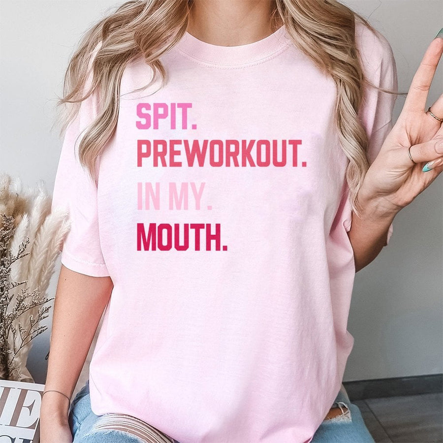 Spit Preworkout In My Mouth T-Shirt | Funny Gym Humor Graphic | 100% Cotton Premium Tee | Workout Gift for Weightlifting Enthusiasts