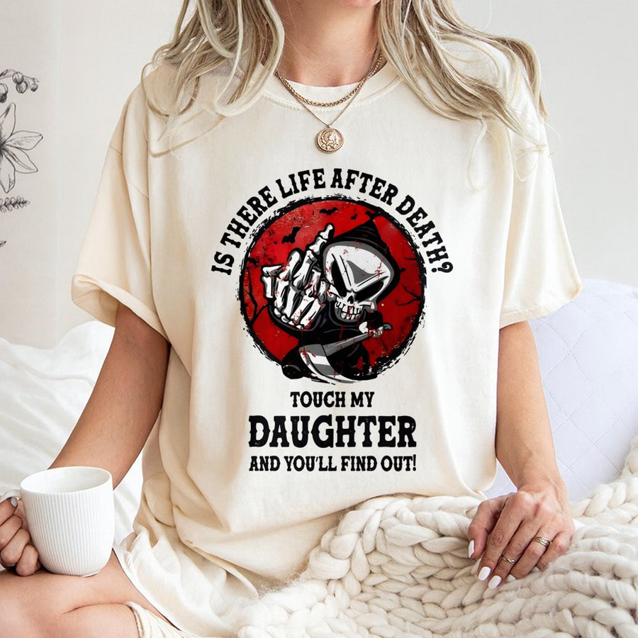 Grim Reaper Graphic T-Shirt | Protective Father Slogan Design | 100% Cotton Premium Tee | Funny Dad Gift for Motorcycle Biker Fans