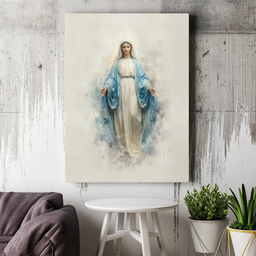 Virgin Mary Wall Art | Watercolor Blessed Mother Canvas Print | Premium Religious Home Decor | Catholic Gift for Church or Home Sanctuary
