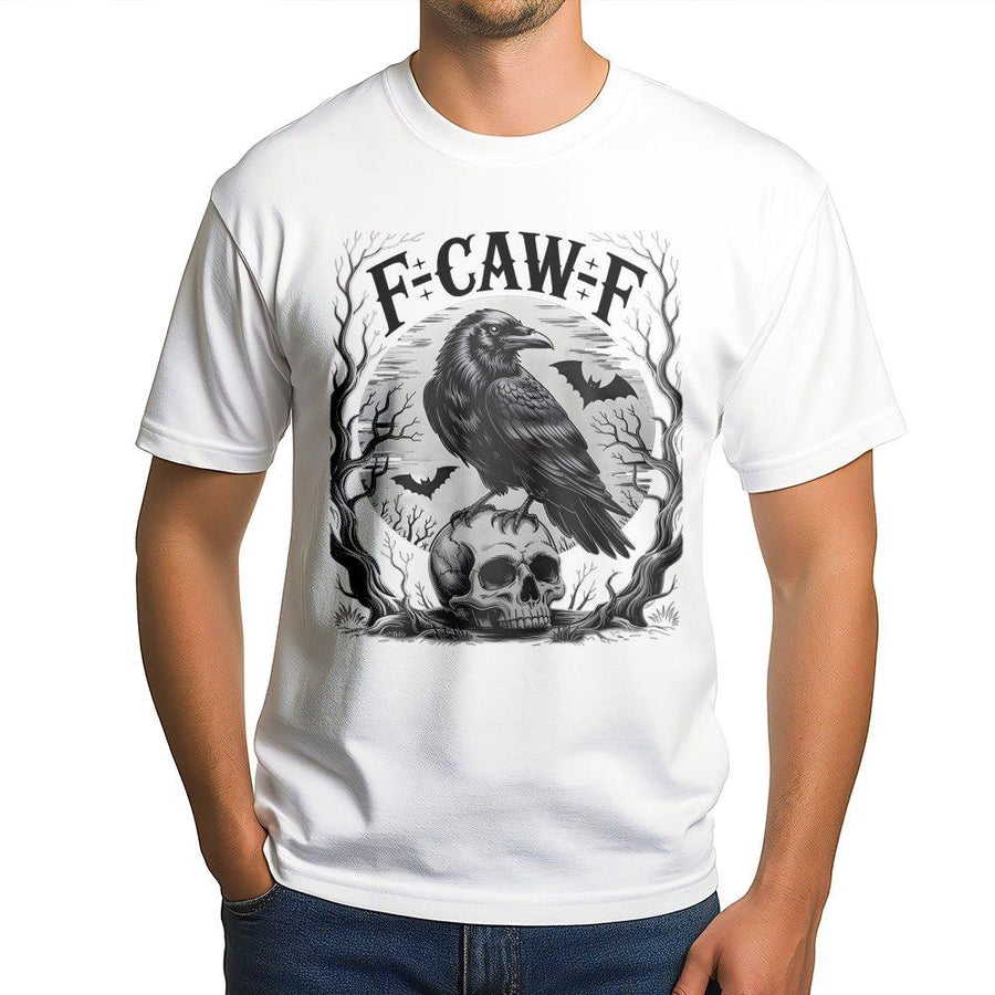 Gothic Raven Skull T-Shirt | F-Caw-F Funny Bird Graphic | Premium Cotton Unisex Tee | Spooky Witchy Aesthetic Gift for Bird Lovers
