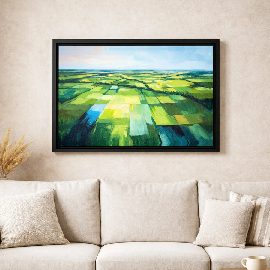Aerial Farmland Canvas Wall Art | Green Landscape Patchwork Print | Premium Gallery-Wrapped Decor | Nature Lover Living Room Gift