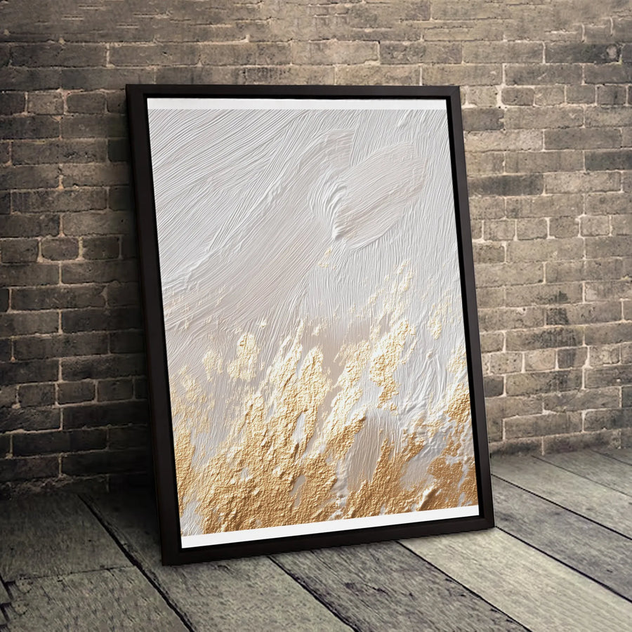 Abstract White and Gold Canvas Wall Art | Modern Textured Minimalist Print | Premium Gallery Wrapped Decor | Luxury Living Room Home Gift