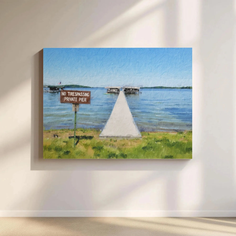 Lakeside Pier Canvas Art | No Trespassing Sign Print | 1.25-Inch Gallery Wrap | Premium Decor for Lake House or Cabin Wall