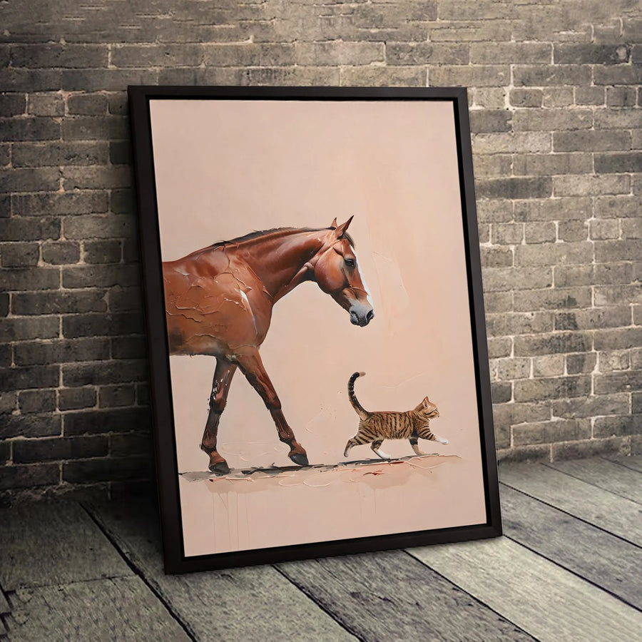 Horse and Cat Wall Art | Modern Farmhouse Animal Painting | Premium Gallery-Wrapped Canvas Print | Rustic Equestrian Decor Gift