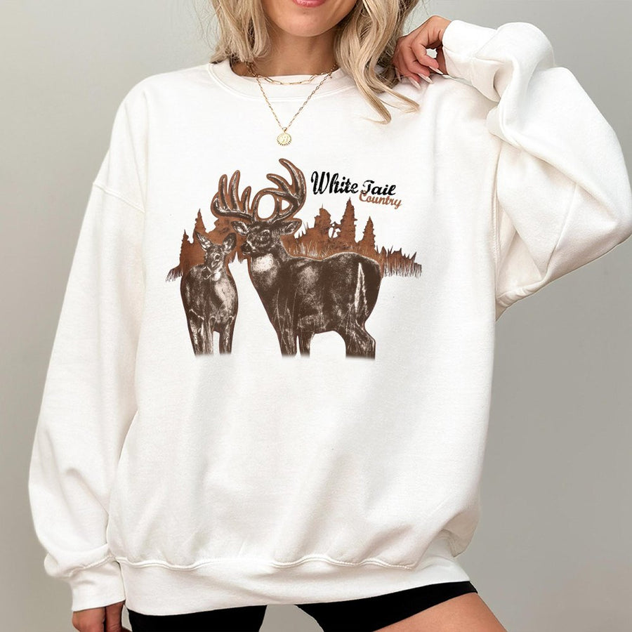 Whitetail Deer Sweatshirt | Vintage Wildlife Forest Graphic | Premium Cotton Blend Crewneck | Outdoorsman Nature Lover Gift