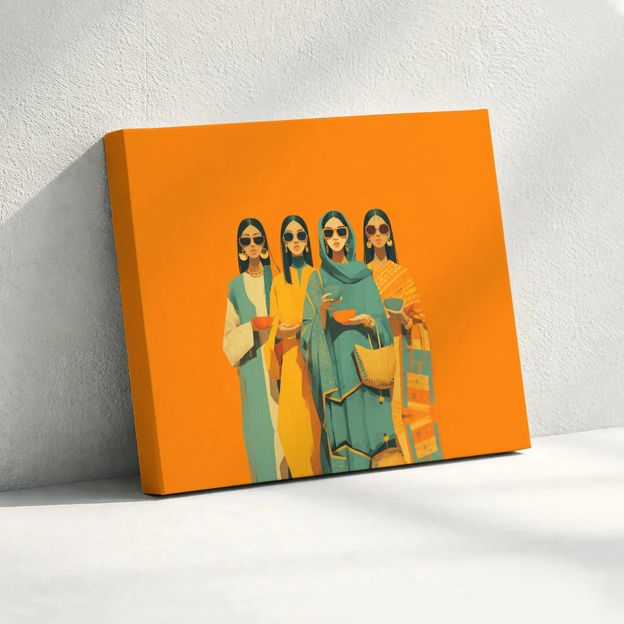 South Asian Women Wall Art | Stylish Traditional Ethnic Portrait Graphic | Premium Gallery-Wrapped Canvas | Modern Home Decor Gift