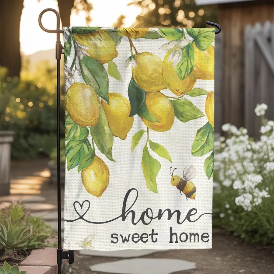 Home Sweet Home Garden Flag | Watercolor Lemon and Bee Decor | Double Sided Weather Resistant | Housewarming Gift & Farmhouse Yard Decor