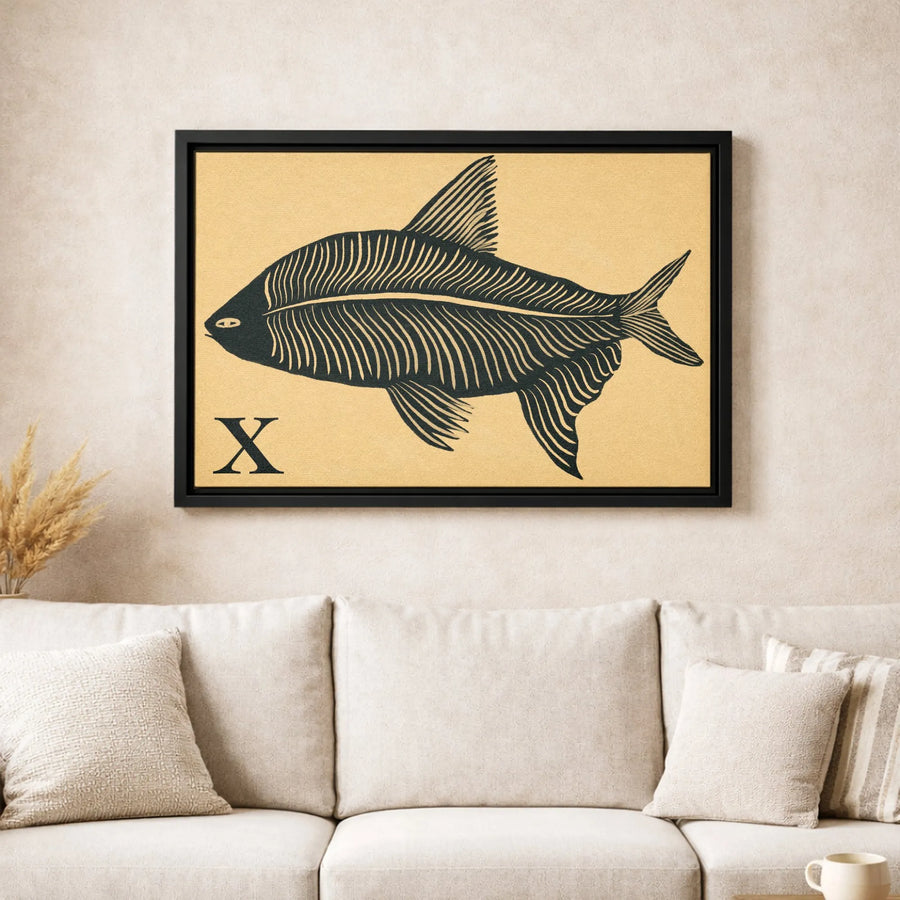 X-Ray Fish Canvas Wall Art | Linocut Style Marine Illustration | Gallery-Quality Print | Modern Home Decor Gift for Ocean Lovers