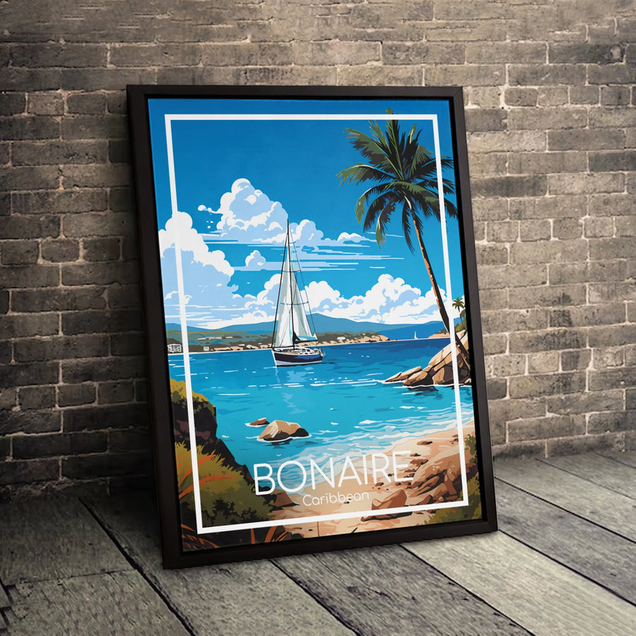 Bonaire Caribbean Travel Poster | Vintage Style Coastal Sailboat Art | Premium Gallery Canvas | Tropical Vacation Wall Decor Gift