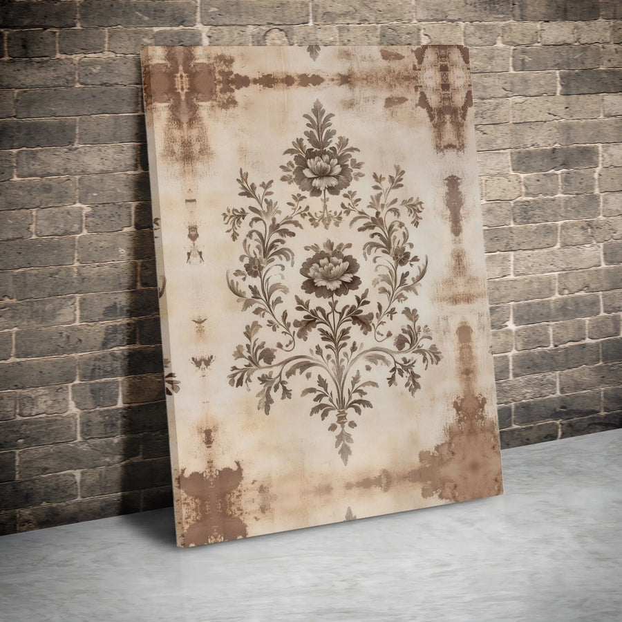 Vintage Damask Canvas Print | Distressed Botanical Wall Art | Premium Gallery Wrapped Canvas | Elegant Farmhouse Living Room Decor Gift