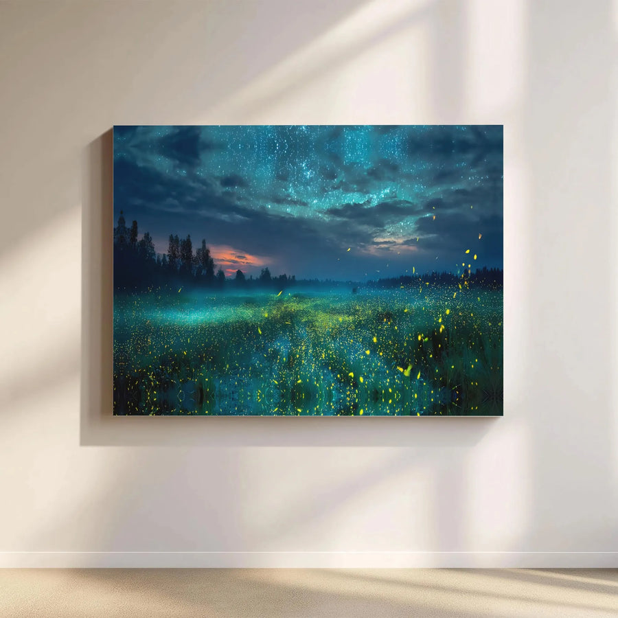 Firefly Meadow Canvas Wall Art | Mystical Night Sky Landscape Print | Premium 1.25" Gallery Wrap | Nature Home Decor Gift