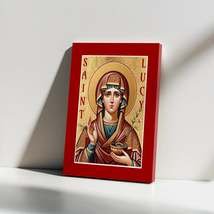 Saint Lucy Religious Icon Canvas | Byzantine Style Orthodox Wall Art | Premium Gallery Wrapped Decor | Spiritual Home Gift