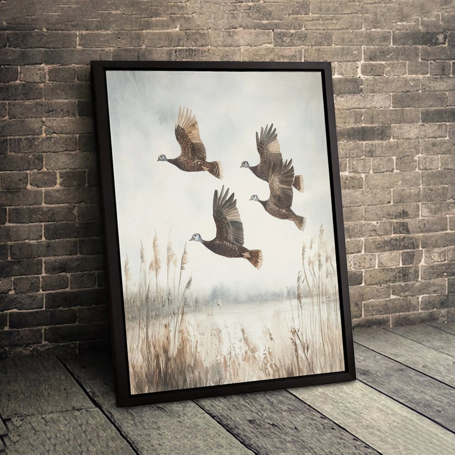 Wild Turkey Wall Art | Watercolor Flying Birds Print | 1.25 Inch Gallery Wrapped Canvas | Farmhouse Nature Home Decor for Hunters