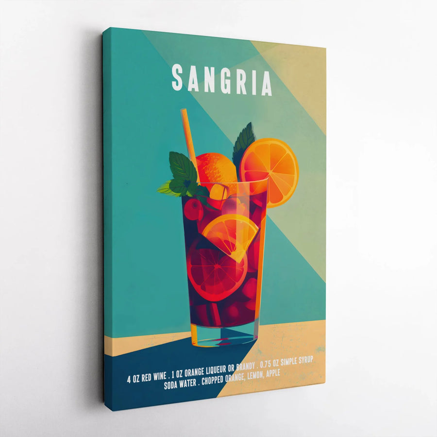 Sangria Recipe Wall Art | Modern Cocktail Kitchen Decor | Premium Stretched Gallery Wrap Canvas | Gift for Bartenders or Home Bar