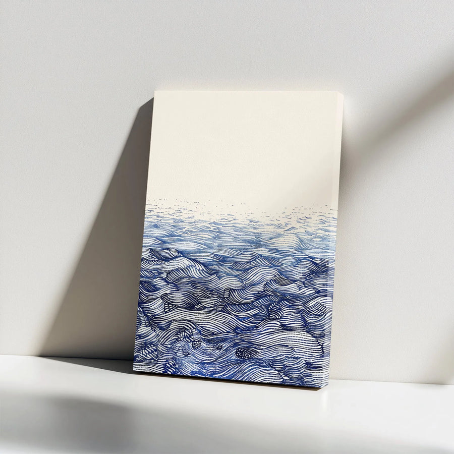 Abstract Ocean Waves Canvas Wall Art | Japanese Inspired Blue Tide Print | Premium 1.25 Gallery Wrap | Modern Coastal Home Decor