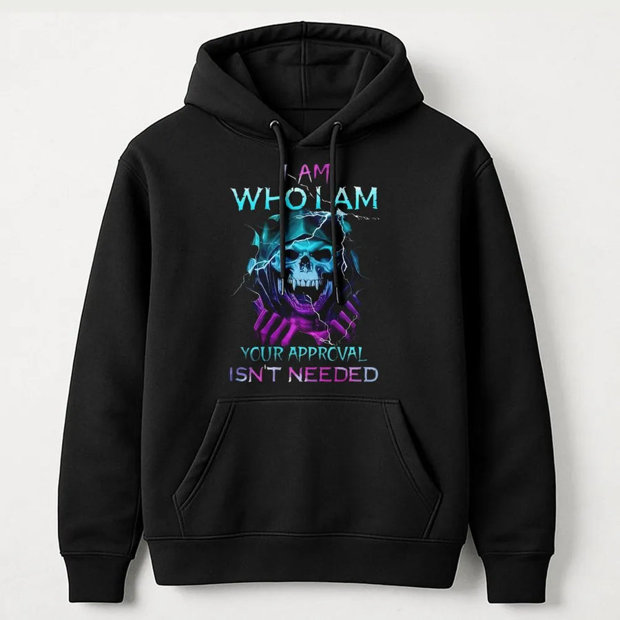 I Am Who I Am Skull Hoodie | Neon Lightning Graphic Gothic Streetwear | Premium Cotton-Poly Blend | Edgy Aesthetic Gift For Men Women