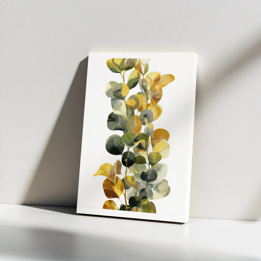 Eucalyptus Canvas Wall Art | Modern Botanical Leaf Print in Gold & Green | Premium Thick Gallery Wrapped Canvas | Minimalist Home Decor Gift